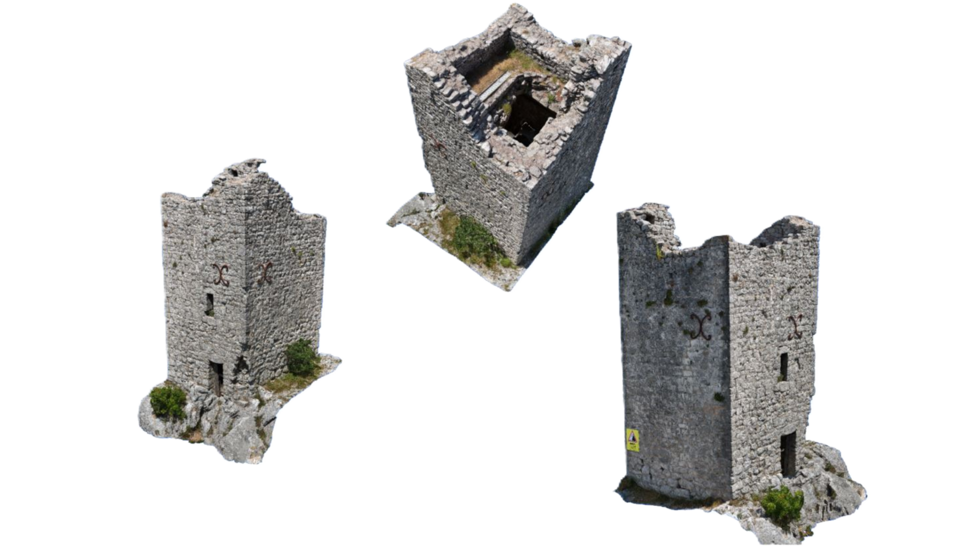 Image représentant une tour médiévale en 3D et sous différents angles