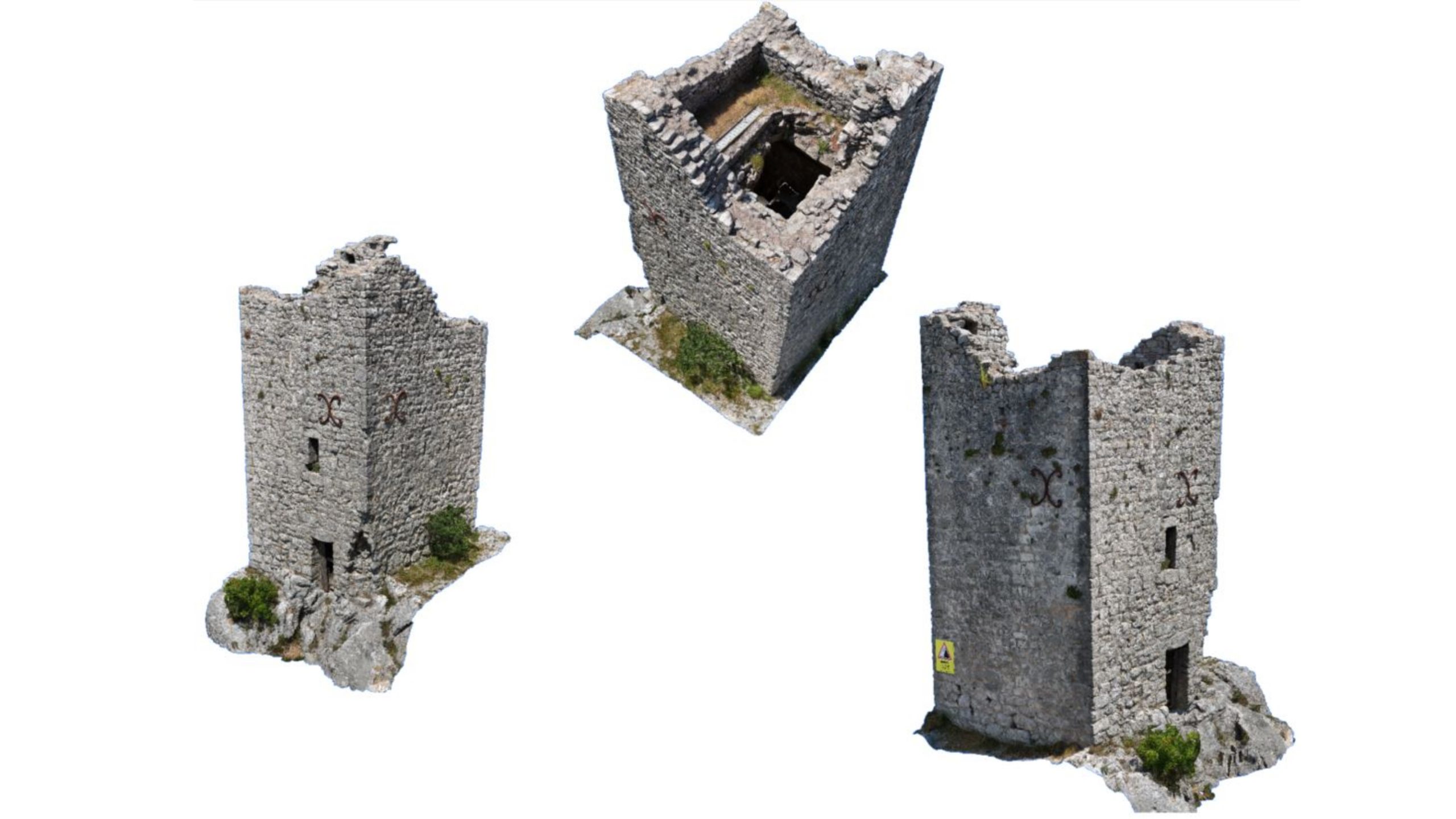 Image représentant une tour médiévale en 3D et sous différents angles