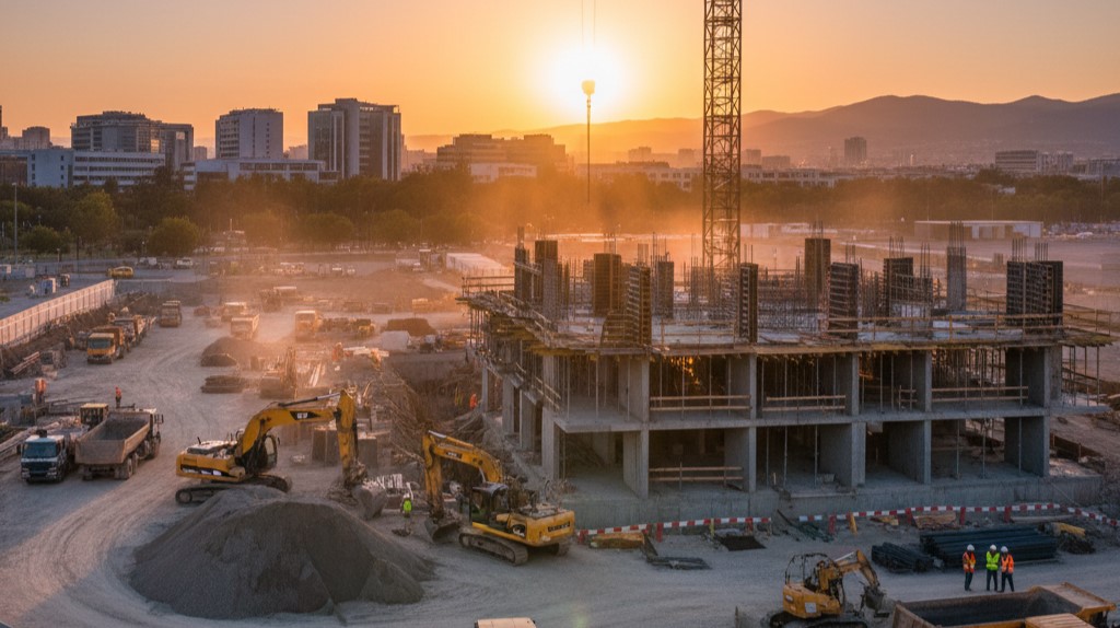 Photo d'un chantier avec un immeuble en construction