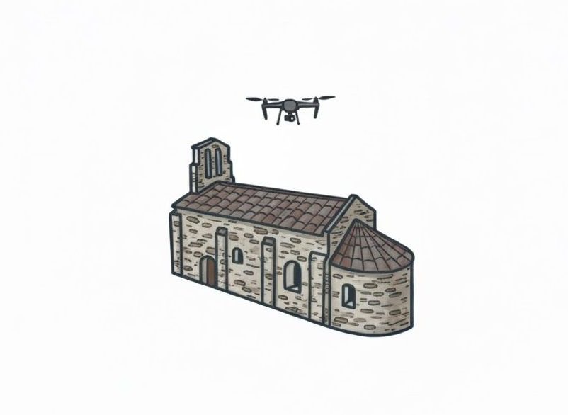 image d'une chapelle avec un drone au dessus